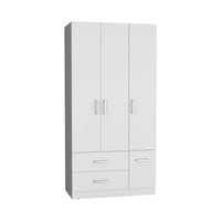 35.4 Armoire moderne à quatre portes avec 2 tiroirs, six étagères et une tringle de penderie