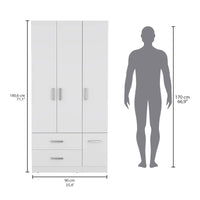35.4 Armoire moderne à quatre portes avec 2 tiroirs, six étagères et une tringle de penderie