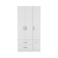 35.4 Armoire moderne à quatre portes avec 2 tiroirs, six étagères et une tringle de penderie