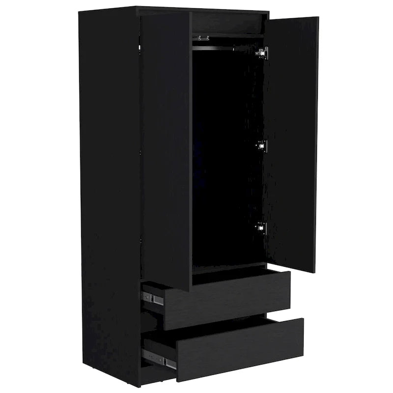 Armoire double porte moderne 20.47 avec tringle et deux tiroirs pour chambre