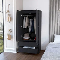 Armoire double porte moderne 20.47 avec tringle et deux tiroirs pour chambre