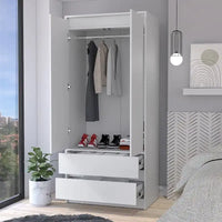 Armoire double porte moderne 20.47 avec tringle et deux tiroirs pour chambre
