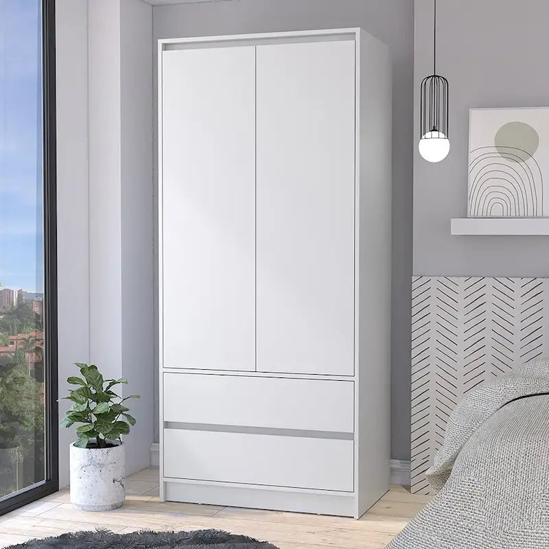 Armoire double porte moderne 20.47 avec tringle et deux tiroirs pour chambre