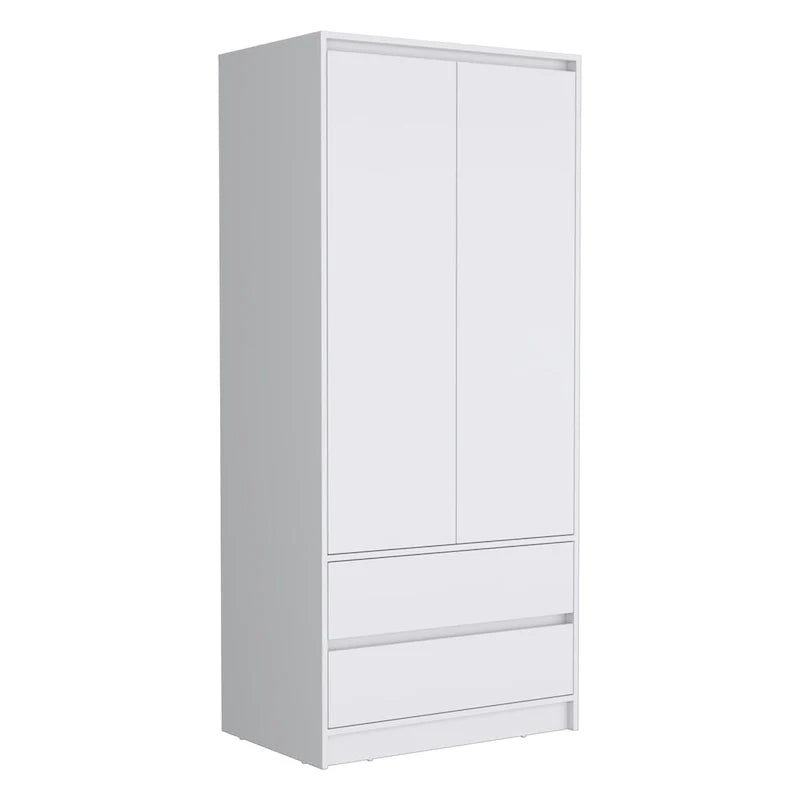 Armoire double porte moderne 20.47 avec tringle et deux tiroirs pour chambre