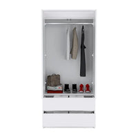 Armoire double porte moderne 20.47 avec tringle et deux tiroirs pour chambre