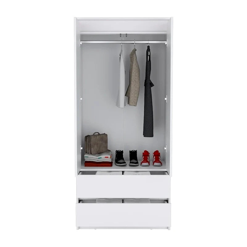 Armoire double porte moderne 20.47 avec tringle et deux tiroirs pour chambre