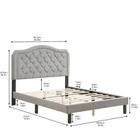 Lit capitonné Queen Size avec support à lattes en bois robuste