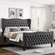 Lit plateforme King Size moderne en velours avec tête de lit capitonnée