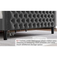 Lit plateforme King Size moderne en velours avec tête de lit capitonnée