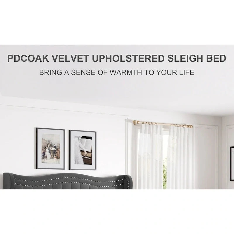 Lit plateforme King Size moderne en velours avec tête de lit capitonnée