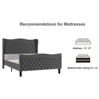 Lit plateforme King Size moderne en velours avec tête de lit capitonnée