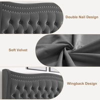 Lit plateforme King Size moderne en velours avec tête de lit capitonnée