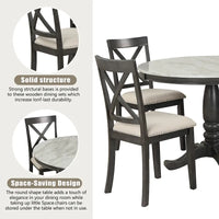 Ensemble de salle à manger 5 pièces en bois de style moderne avec table ronde et 4 chaises rembourrées