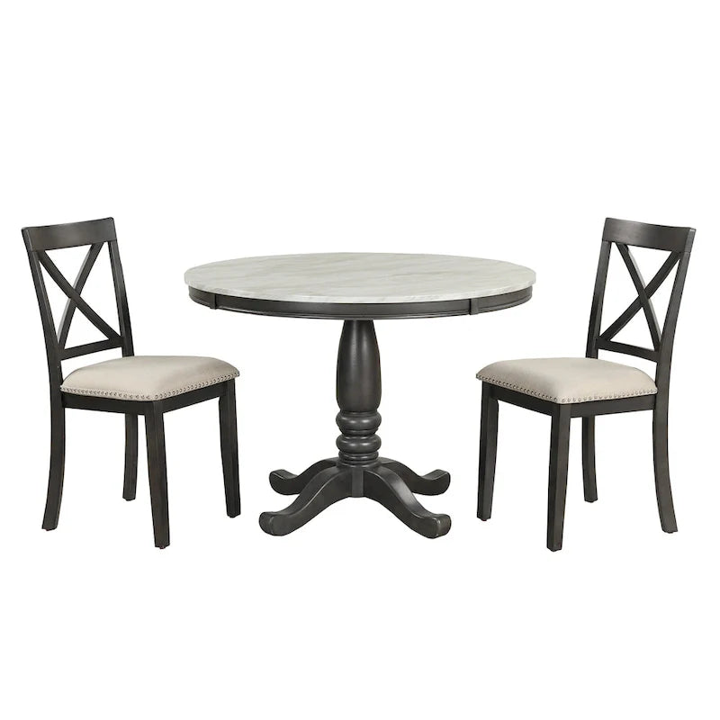 Ensemble de salle à manger 5 pièces en bois de style moderne avec table ronde et 4 chaises rembourrées