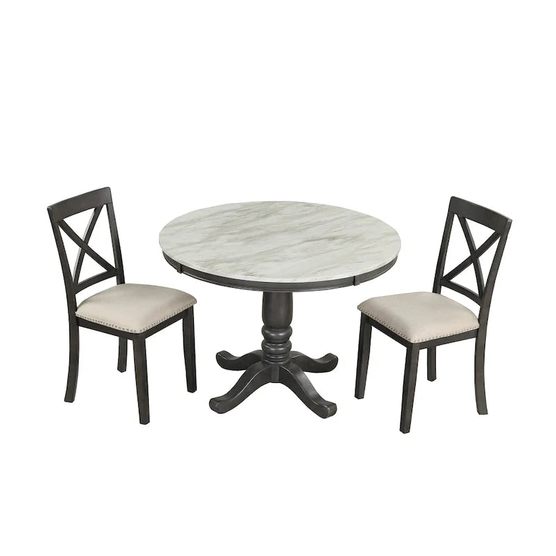 Ensemble de salle à manger 5 pièces en bois de style moderne avec table ronde et 4 chaises rembourrées