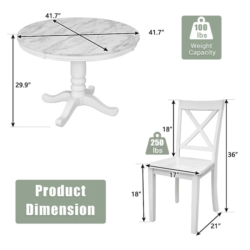 Ensemble de salle à manger 5 pièces en bois de style moderne avec table ronde et 4 chaises rembourrées