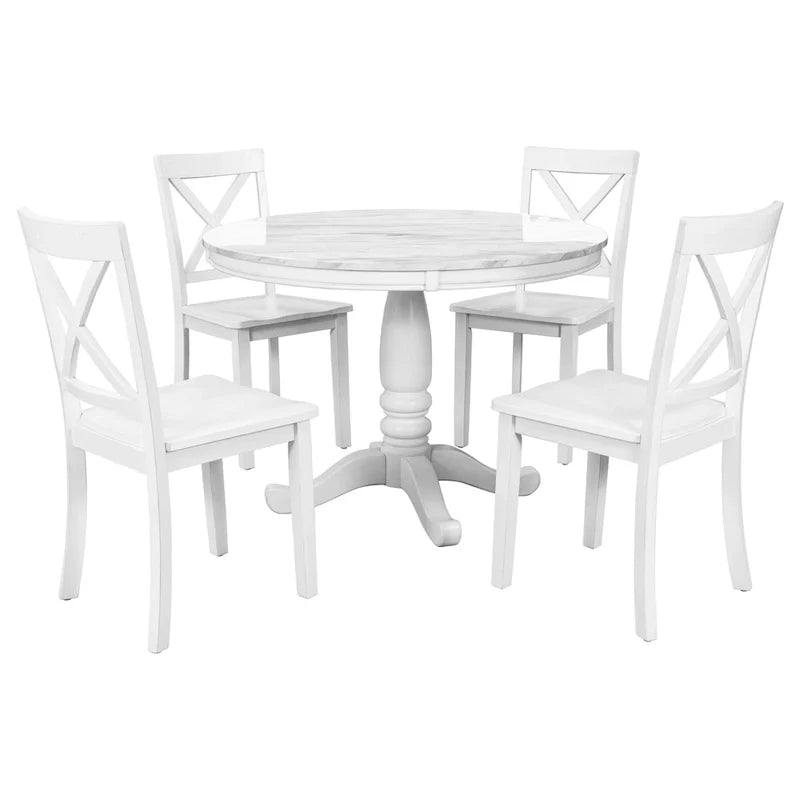 Ensemble de salle à manger 5 pièces en bois de style moderne avec table ronde et 4 chaises rembourrées