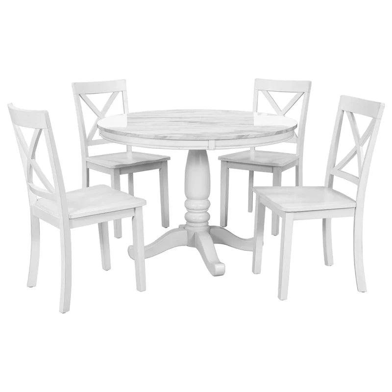 Ensemble de salle à manger 5 pièces en bois de style moderne avec table ronde et 4 chaises rembourrées
