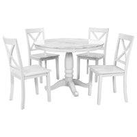 Ensemble de salle à manger 5 pièces en bois de style moderne avec table ronde et 4 chaises rembourrées