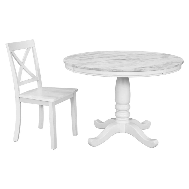 Ensemble de salle à manger 5 pièces en bois de style moderne avec table ronde et 4 chaises rembourrées