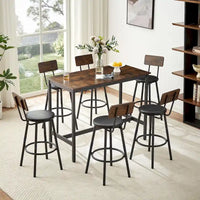 Ensemble de salle à manger rustique 7 pièces avec table rectangulaire et chaises de bar en cuir PU