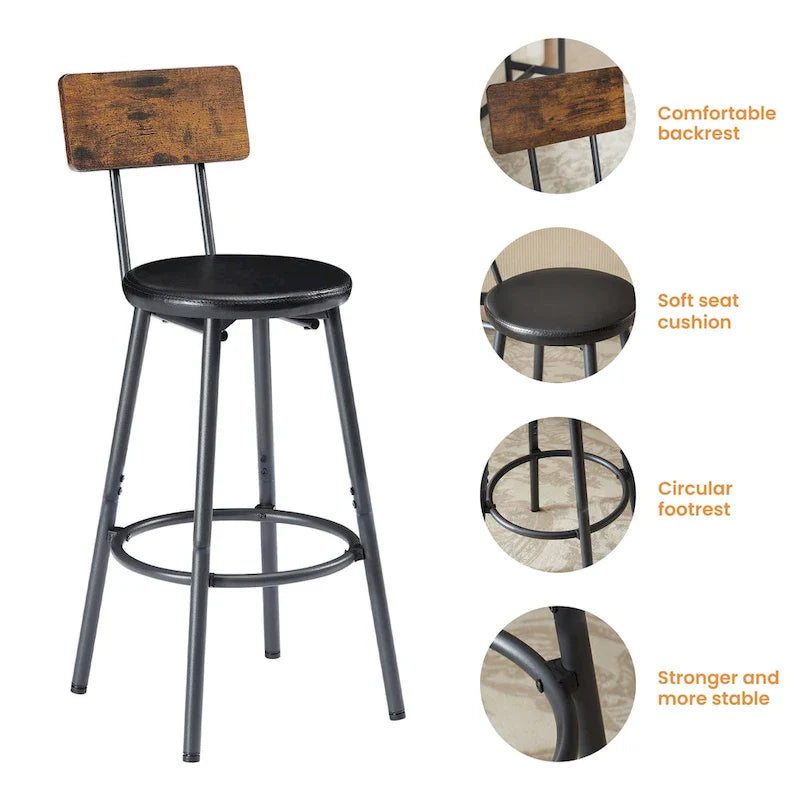 Ensemble de salle à manger rustique 7 pièces avec table rectangulaire et chaises de bar en cuir PU