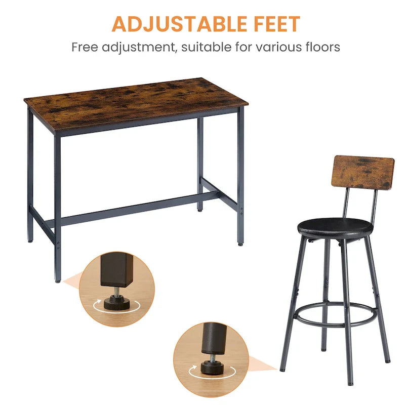 Ensemble de salle à manger rustique 7 pièces avec table rectangulaire et chaises de bar en cuir PU