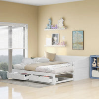 Lit de repos extensible en pin blanc avec 2 tiroirs de rangement