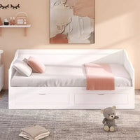 Lit de repos extensible en pin blanc avec 2 tiroirs de rangement