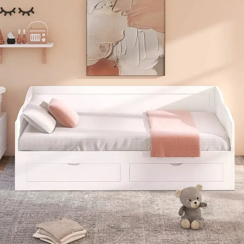 Lit de repos extensible en pin blanc avec 2 tiroirs de rangement