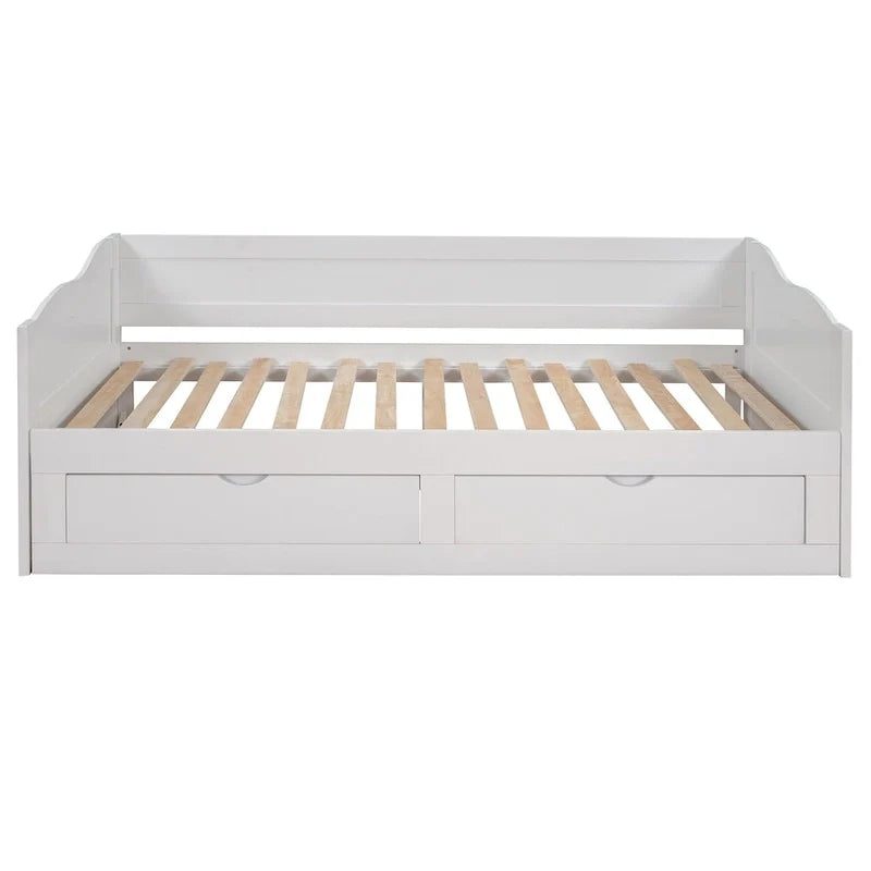 Lit de repos extensible en pin blanc avec 2 tiroirs de rangement