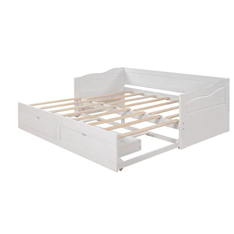 Lit de repos extensible en pin blanc avec 2 tiroirs de rangement
