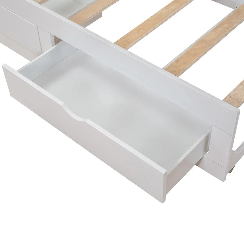 Lit de repos extensible en pin blanc avec 2 tiroirs de rangement