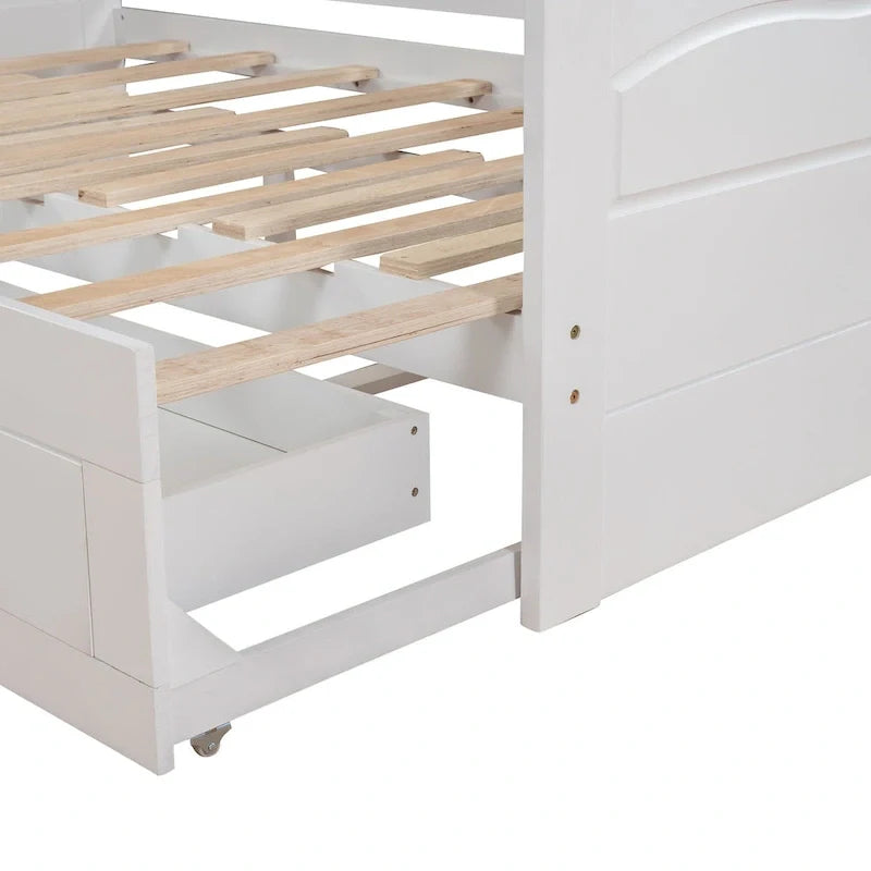 Lit de repos extensible en pin blanc avec 2 tiroirs de rangement