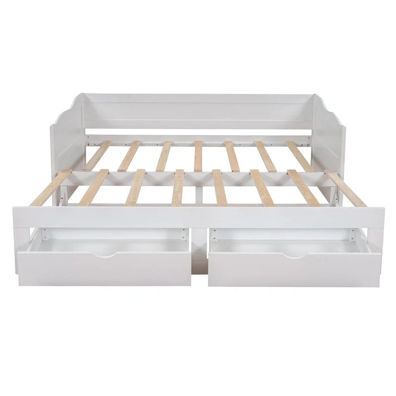 Lit de repos extensible en pin blanc avec 2 tiroirs de rangement