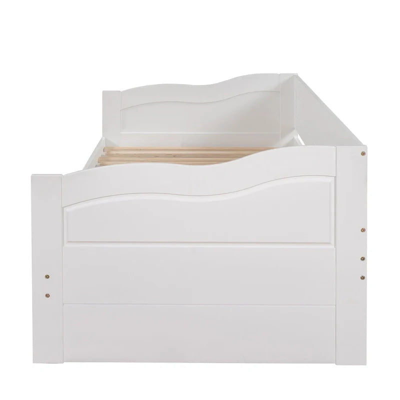 Lit de repos extensible en pin blanc avec 2 tiroirs de rangement