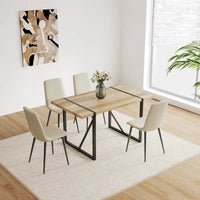 Ensemble de salle à manger 5 pièces en bois naturel et industriel avec 4 chaises, base et pieds en métal
