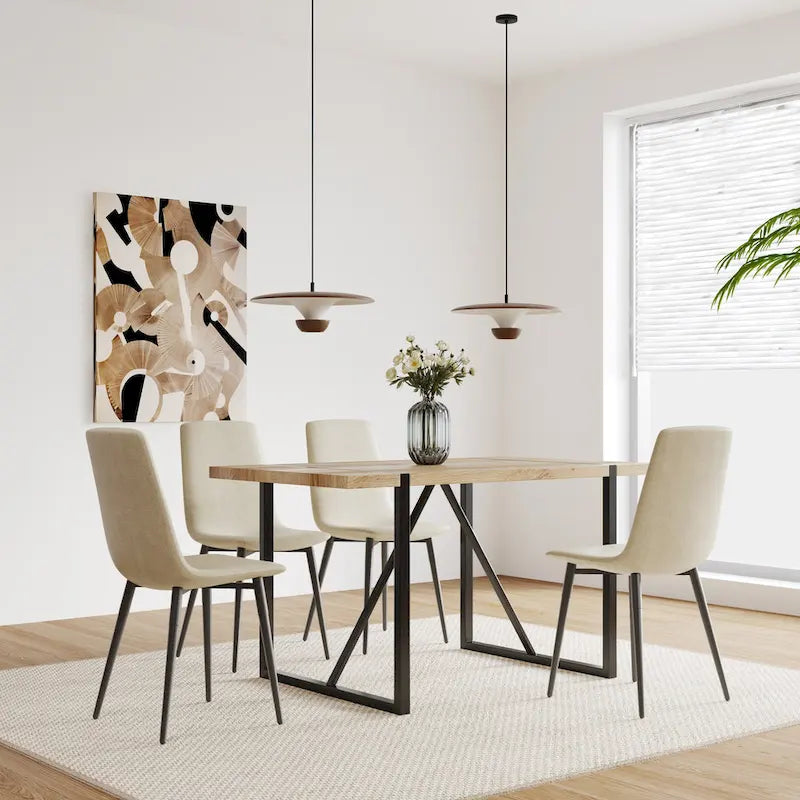 Ensemble de salle à manger 5 pièces en bois naturel et industriel avec 4 chaises, base et pieds en métal