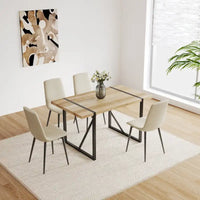 Ensemble de salle à manger 5 pièces en bois naturel et industriel avec 4 chaises, base et pieds en métal