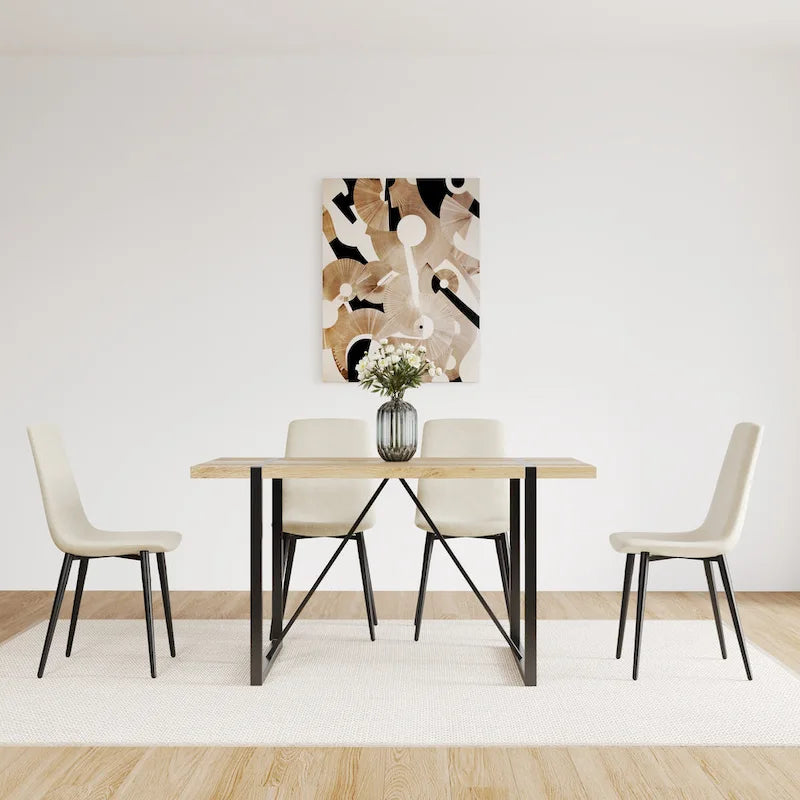 Ensemble de salle à manger 5 pièces en bois naturel et industriel avec 4 chaises, base et pieds en métal