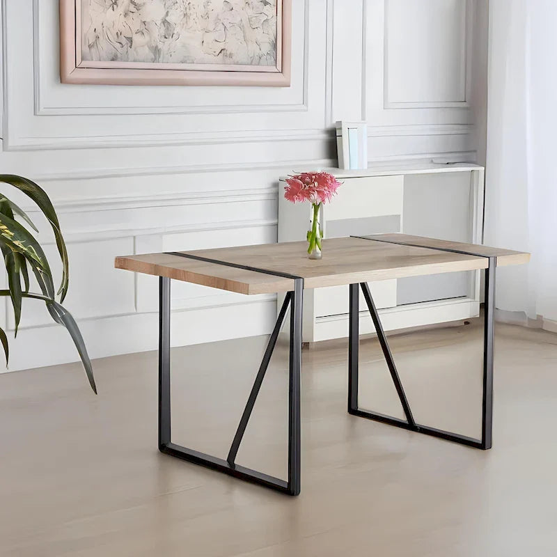 Ensemble de salle à manger 5 pièces en bois naturel et industriel avec 4 chaises, base et pieds en métal