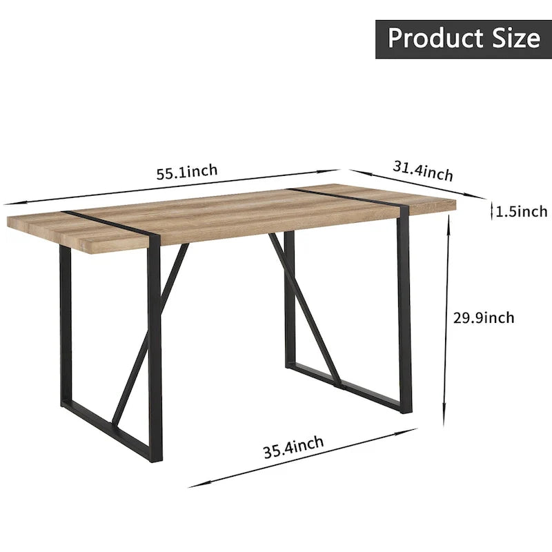 Ensemble de salle à manger 5 pièces en bois naturel et industriel avec 4 chaises, base et pieds en métal