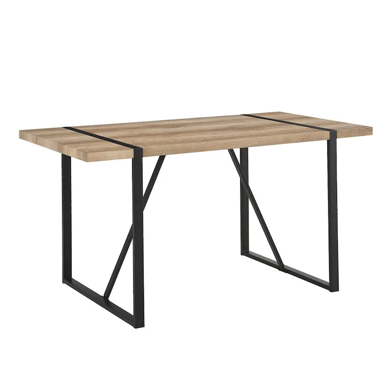 Ensemble de salle à manger 5 pièces en bois naturel et industriel avec 4 chaises, base et pieds en métal