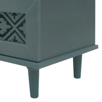 Commode horizontale à 7 tiroirs de style rétro avec façade de tiroirs sculptée et poignées métalliques pour chambre à coucher, salon