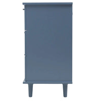 Commode horizontale à 7 tiroirs de style rétro avec façade de tiroirs sculptée et poignées métalliques pour chambre à coucher, salon