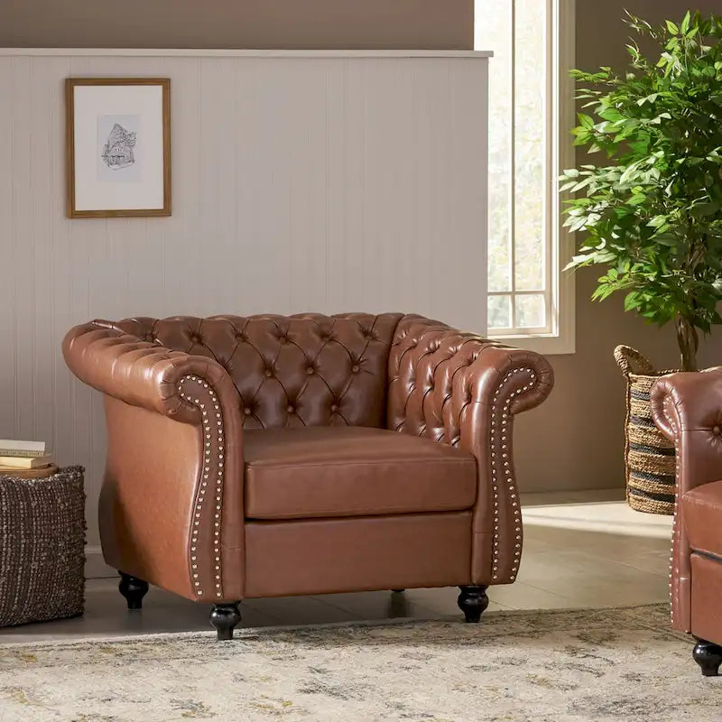 Fauteuil d'appoint en PU capitonné motif Chesterfield