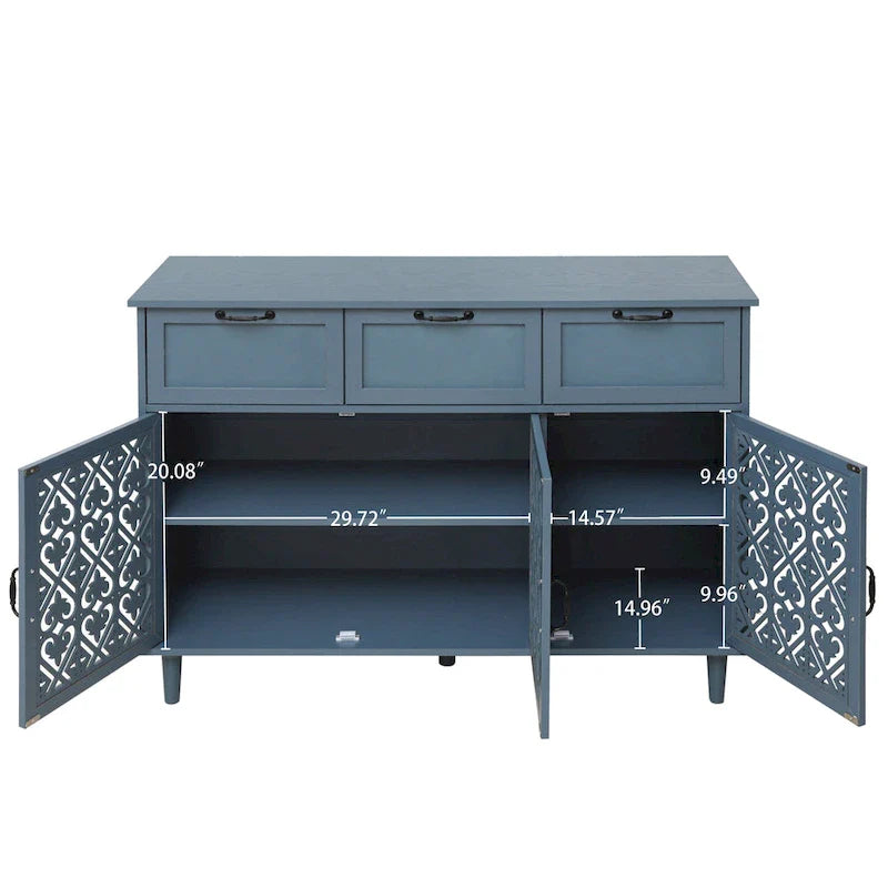 Commode horizontale de style rétro 47.24 avec 3 tiroirs et 3 portes, panneau sculpté pour chambre à coucher, salon