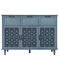 Commode horizontale de style rétro 47.24 avec 3 tiroirs et 3 portes, panneau sculpté pour chambre à coucher, salon
