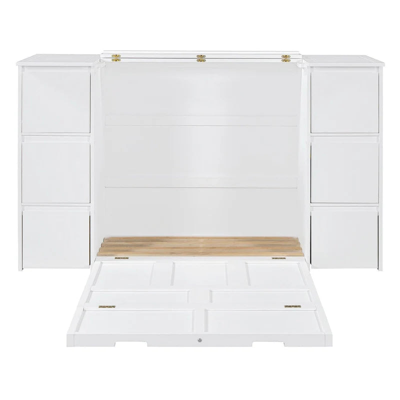 Lit escamotable avec tiroirs, armoires et ports USB