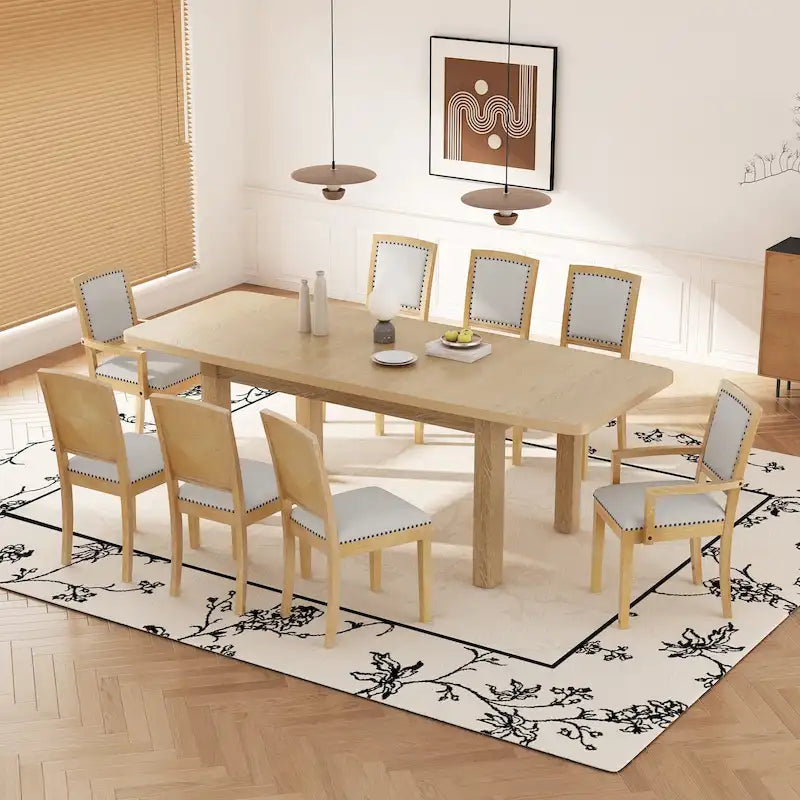 Ensemble de table à manger en bois 7 pièces avec table extensible & 6 chaises